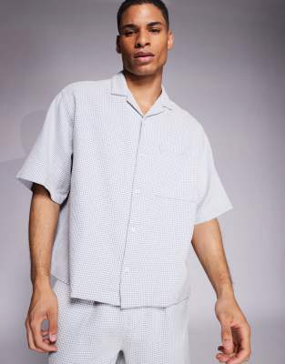 Asos Design Waffle Regular Camp Collar Shirt In Blue