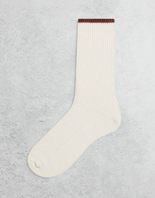 ASOS DESIGN waffle socks in cream with brown detailing | ASOS