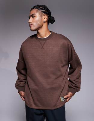 Asos Design Waffle Sweatshirt In Brown