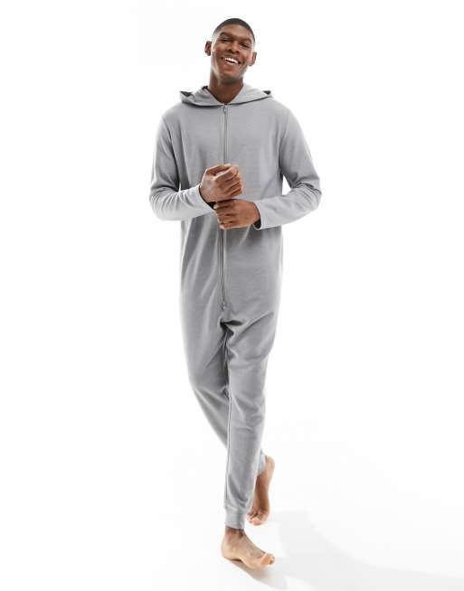 ASOS DESIGN waffle textured onesie in grey marl ASOS