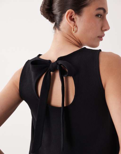 ASOS DESIGN waffle textured swing top with tie back detail in black - part of a set, 2 of 4