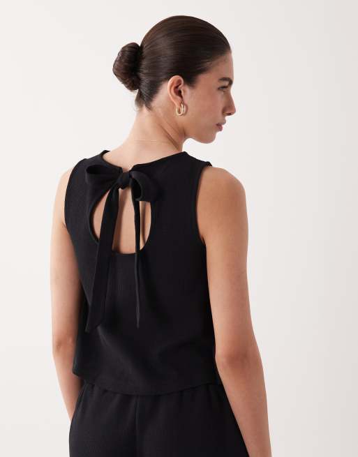 ASOS DESIGN waffle textured swing top with tie back detail in black - part of a set, 4 of 4