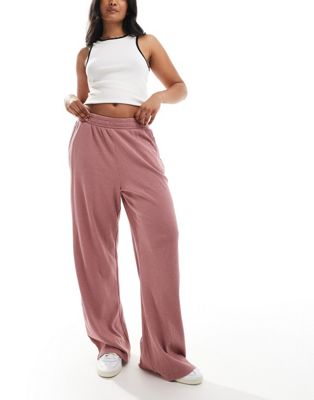 ASOS DESIGN waffle wide leg jogger in dusty pink