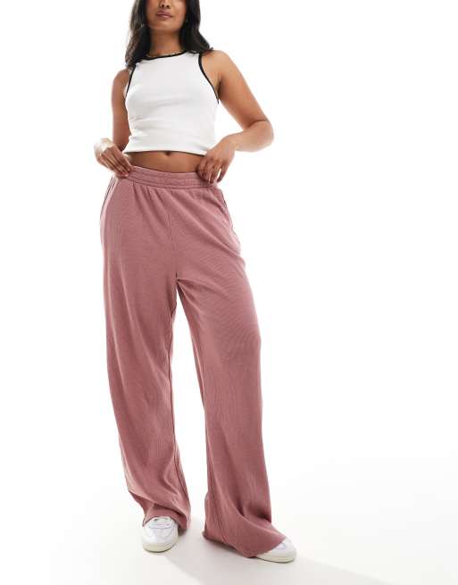  ASOS DESIGN waffle wide leg jogger in dusty pink