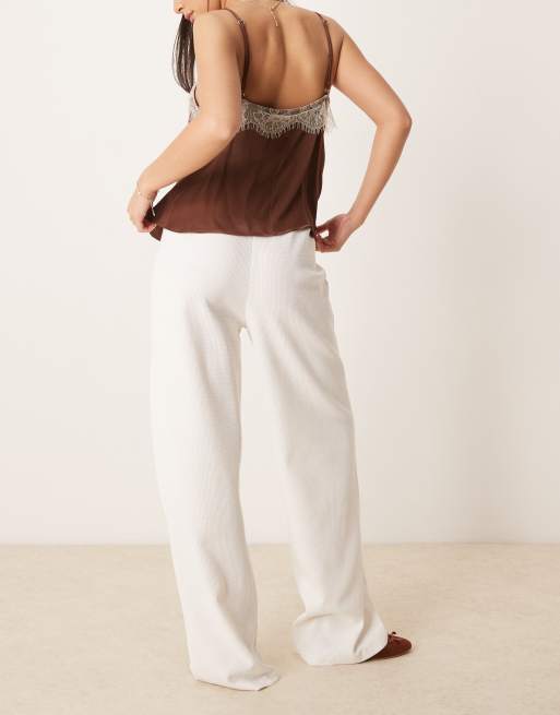 ASOS DESIGN waffle wide leg pants in cream, 2 of 5