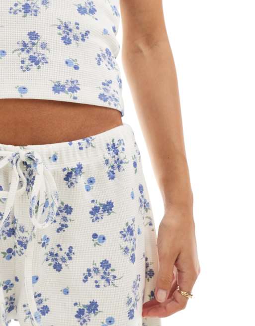 ASOS DESIGN waffle wide leg pants in floral and blueberry
