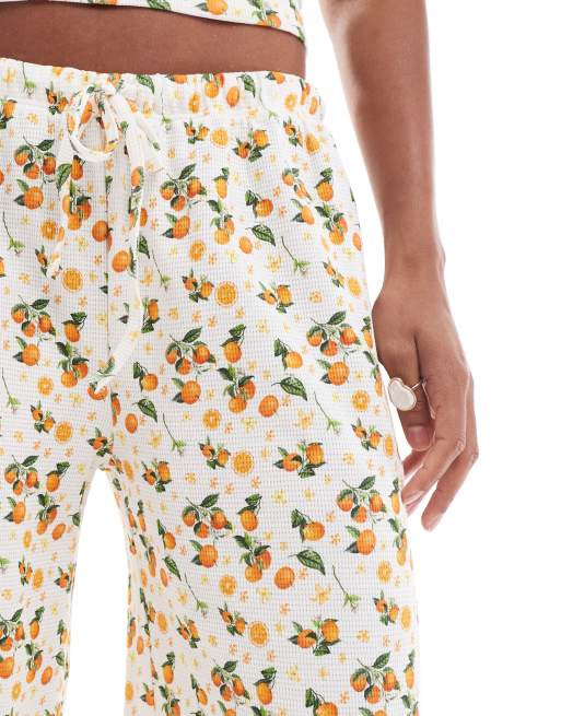 ASOS DESIGN waffle wide leg pants in orange fruit print (part of a set) , 2 of 5