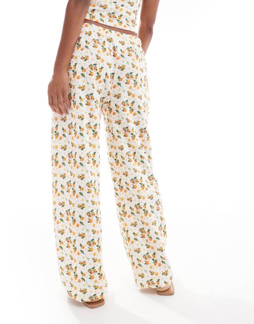 ASOS DESIGN waffle wide leg pants in orange fruit print (part of a set) , 4 of 5
