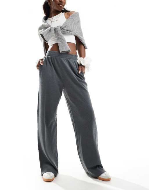 ASOS DESIGN waffle wide leg pants in washed charcoal - part of a set