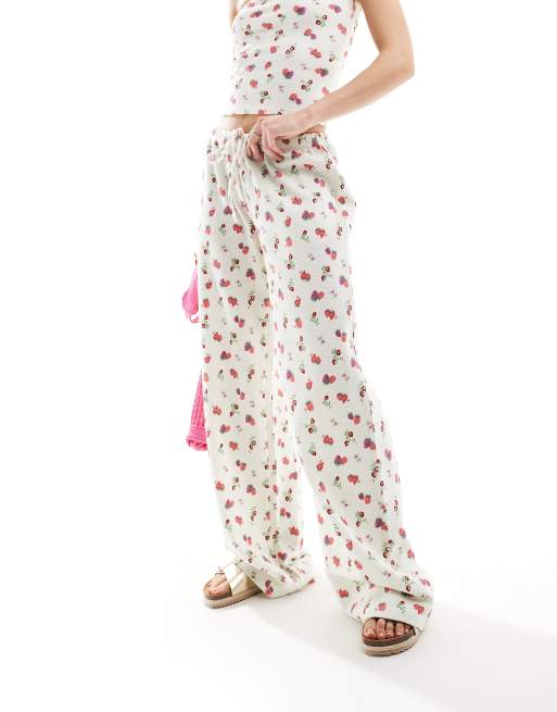 ASOS DESIGN waffle wide leg pants in fruit print - part of a set