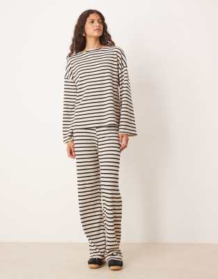 Asos Design Waffle Wide Long Sleeve Top In Neutral