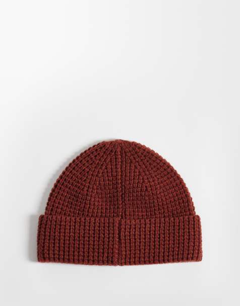 ASOS DESIGN waffle wool blend mini beanie in rust - view 1
