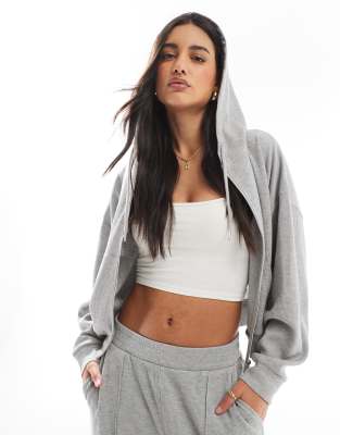 waffle zip up hoodie in gray heather - part of a set