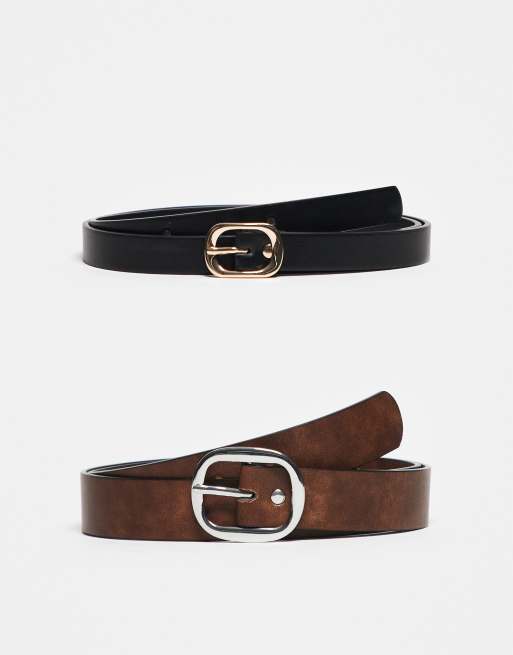ASOS DESIGN waist and hip 2 pack skinny and wide jeans belt in multi