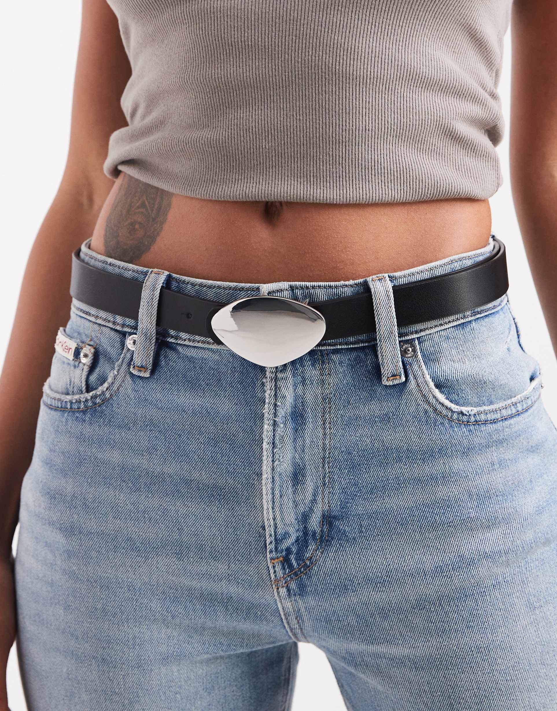 asos design waist and hip abstract plate jeans belt in black