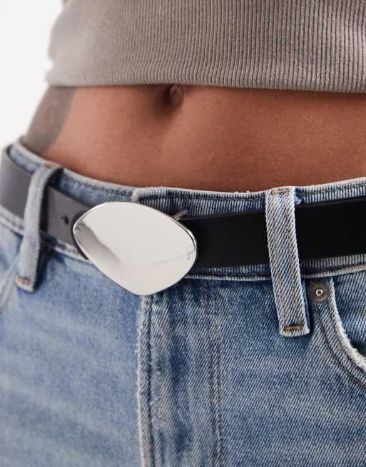 ASOS DESIGN waist and hip abstract plate jeans belt in black, 2 of 3