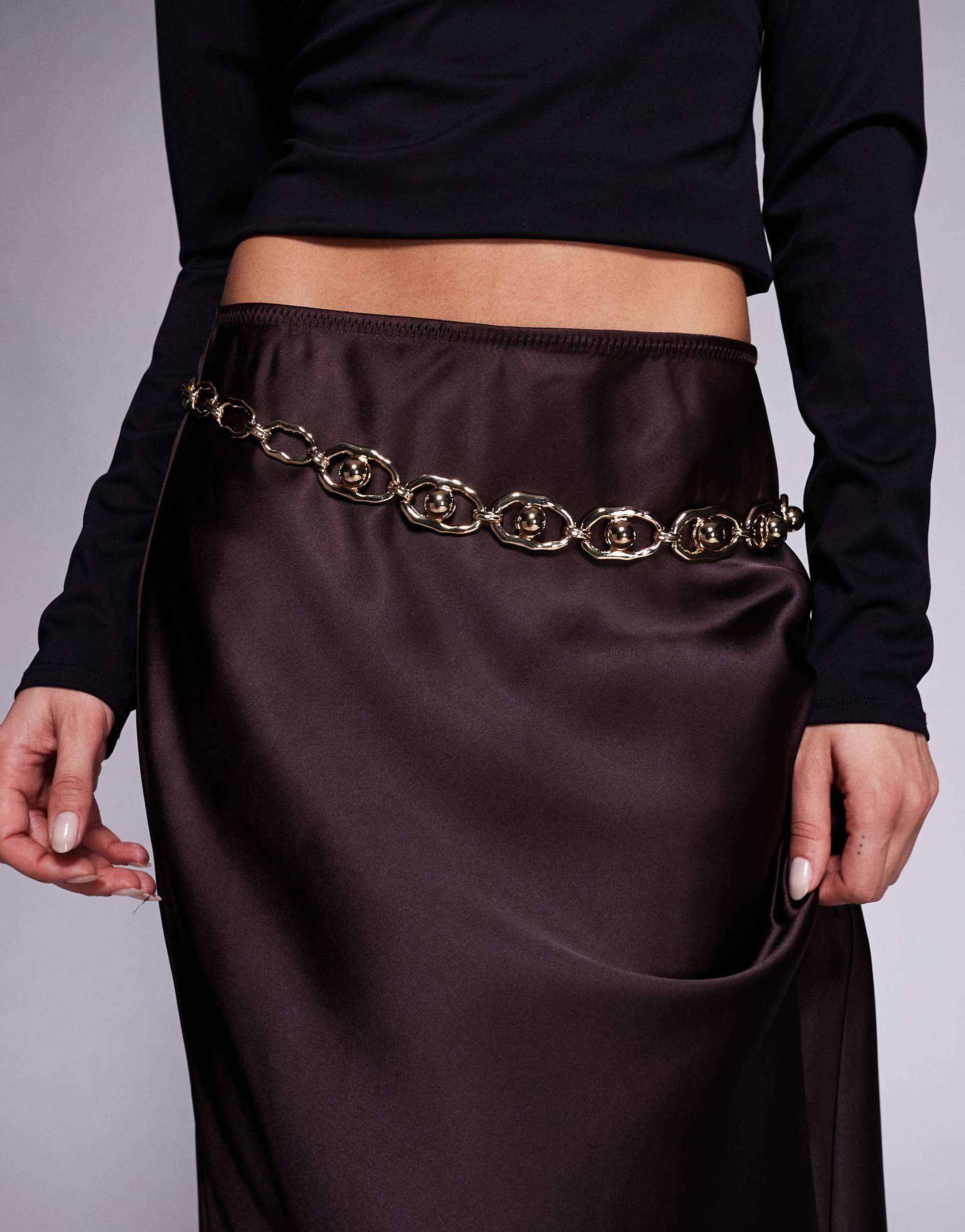 asos design waist and hip ball chain belt in gold tone
