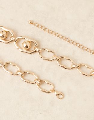Asos Design Waist And Hip Ball Chain Belt In Gold