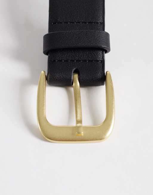 ASOS DESIGN waist and hip belt in black with antique gold buckle, 2 of 3