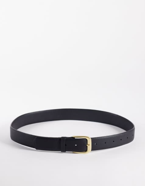 ASOS DESIGN waist and hip belt in black with antique gold-tone buckle - view 1