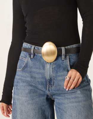 ASOS DESIGN ASOS DESIGN waist and hip belt in black with brushed gold disc buckle