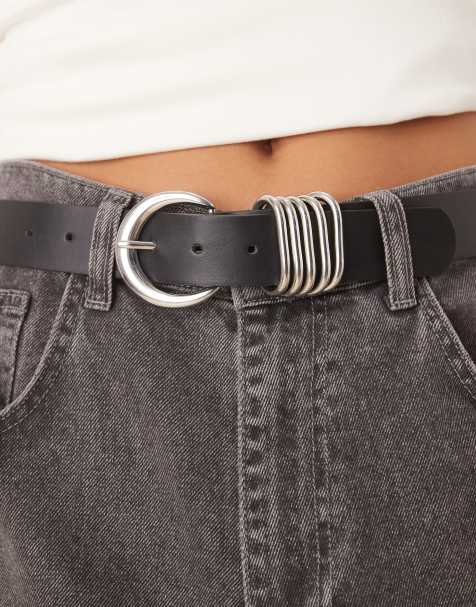 ASOS DESIGN waist and hip belt in black with silver multi-keeper detail - view 1
