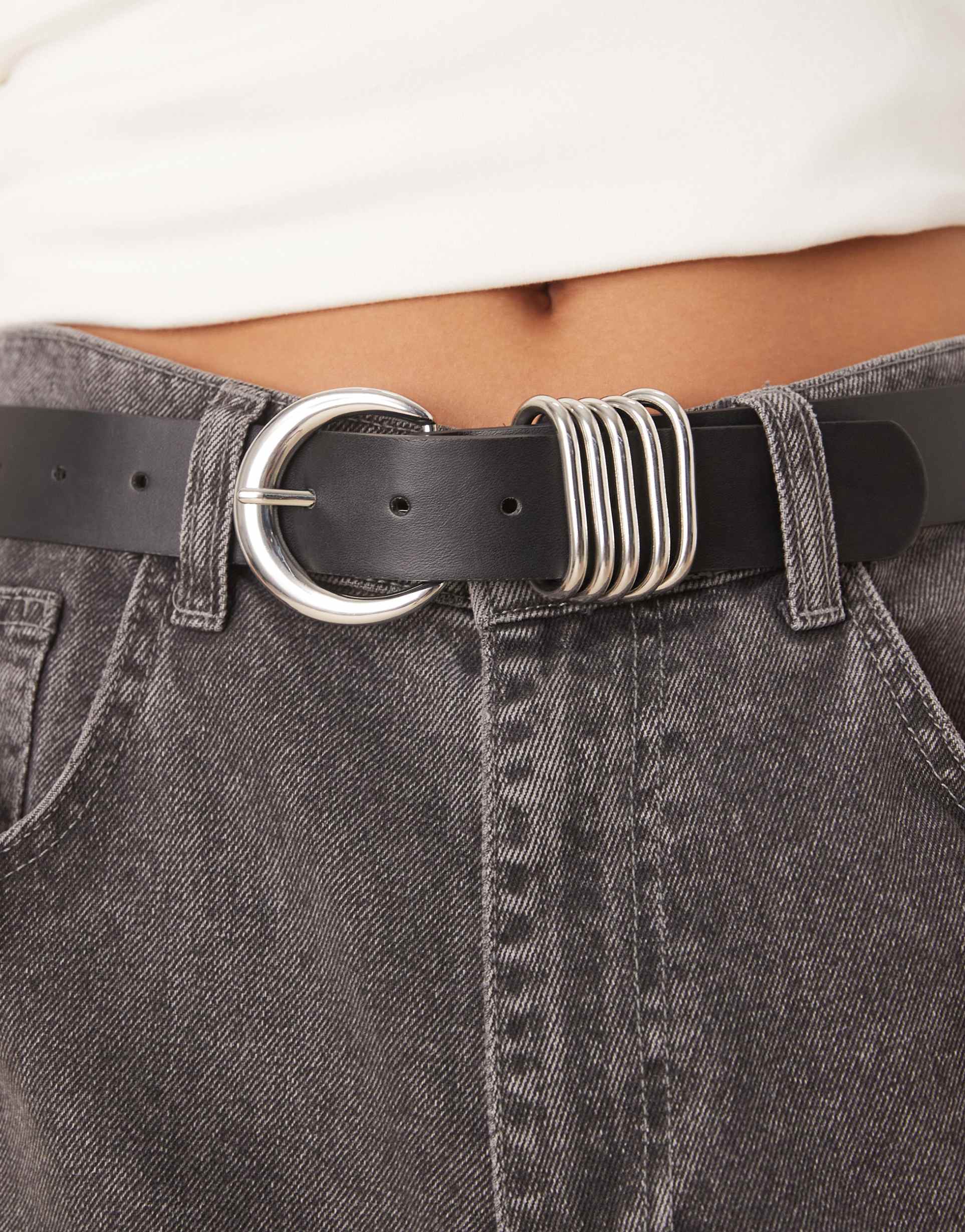 asos design waist and hip belt in black with silver tone multi keeper detail
