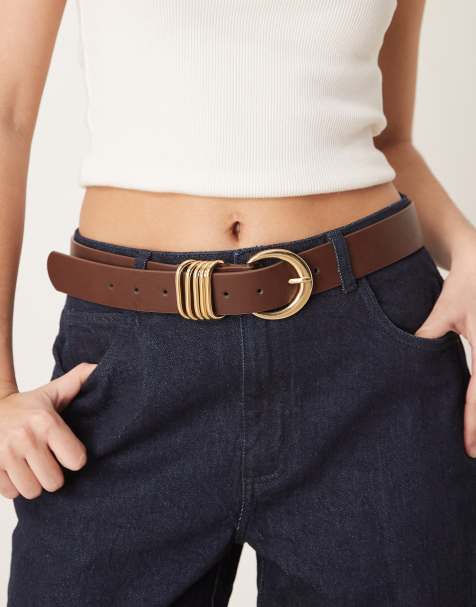 ASOS DESIGN waist and hip belt in tan with multi keeper - view 1