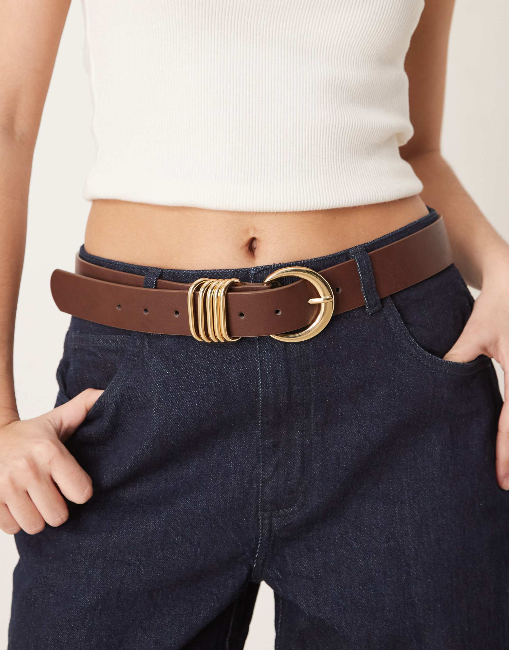 asos design waist and hip belt in tan with multi keeper