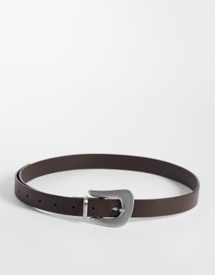Asos Design Waist And Hip Belt With Abstract Buckle In Brown