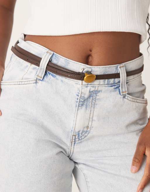 ASOS DESIGN waist and hip belt with abstract dome hardware in chocolate
