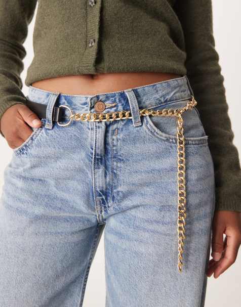 ASOS DESIGN waist and hip belt with chain detailing in black - view 1