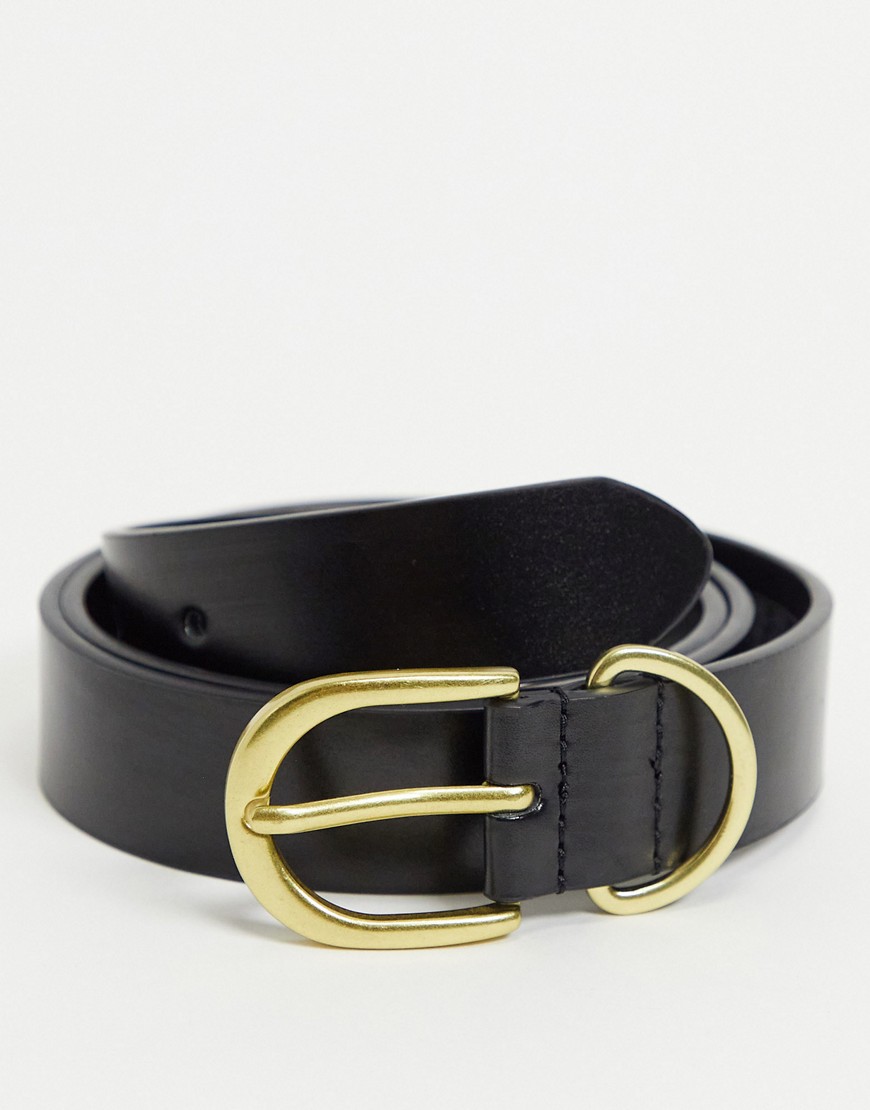 ASOS DESIGN waist and hip belt with gold buckle in black
