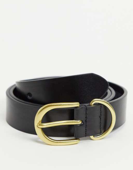 ASOS DESIGN waist and hip belt with gold buckle in black | ASOS