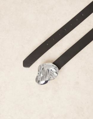 Asos Design Waist And Hip Belt With Hammered Buckle In Metallic