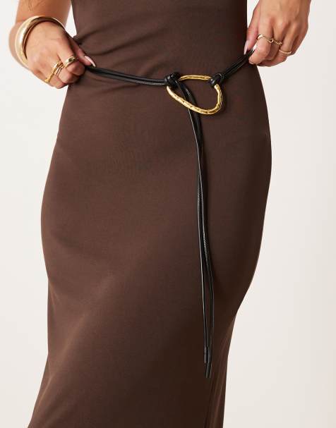 ASOS DESIGN waist and hip belt with hammered loop through design in black - view 1