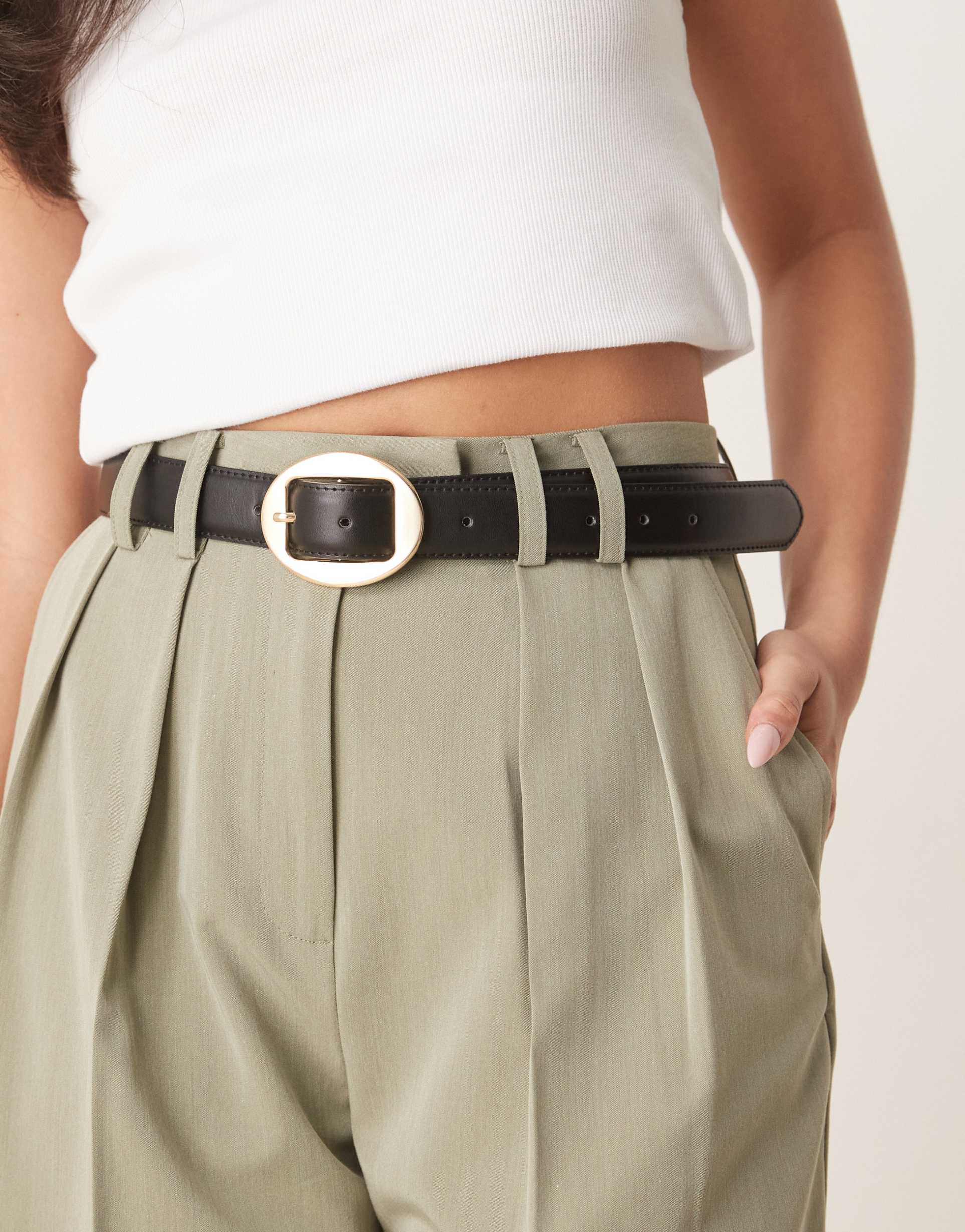 asos design waist and hip belt with oval buckle in black