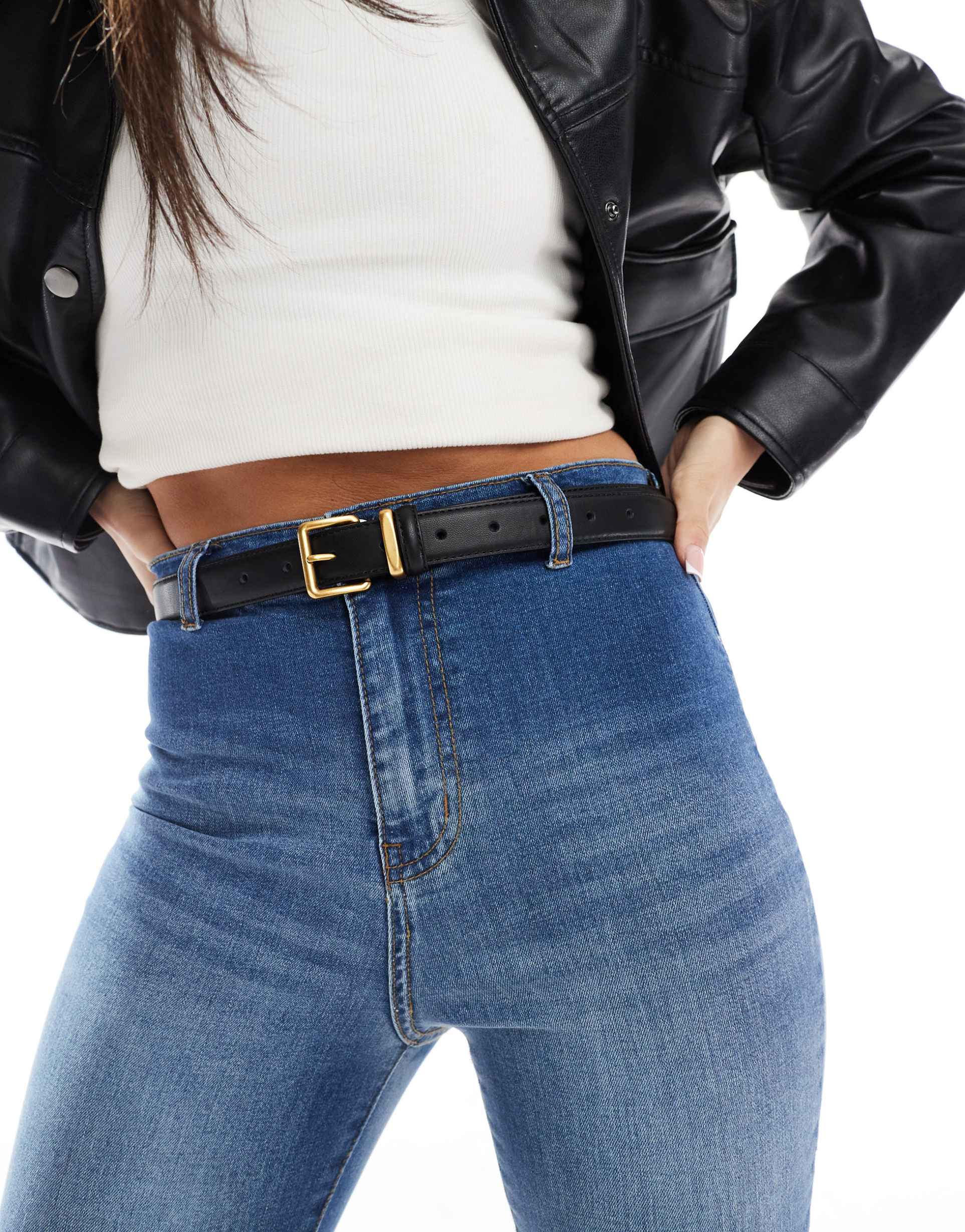 asos design waist and hip belt with square buckle in black