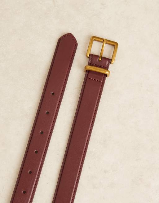 ASOS DESIGN waist and hip belt with square buckle in burgundy, 3 of 3