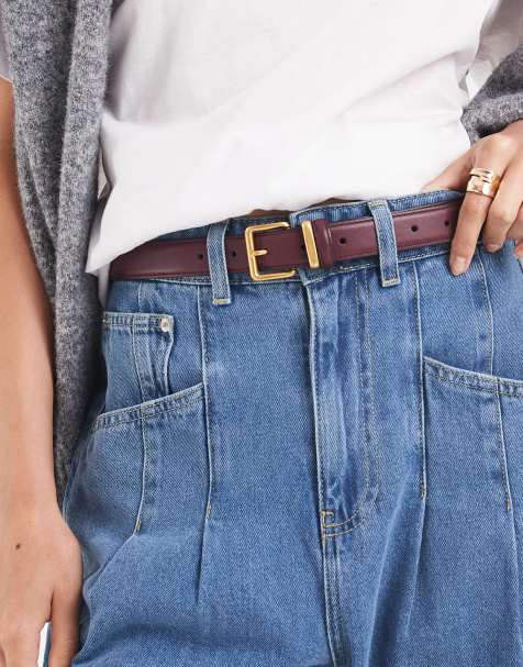 ASOS DESIGN waist and hip belt with square buckle in burgundy - view 1