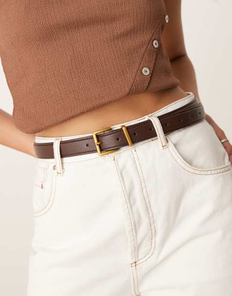ASOS DESIGN waist and hip belt with square buckle in chocolate - view 1