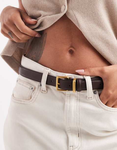 ASOS DESIGN waist and hip belt with square buckle in chocolate - view 1