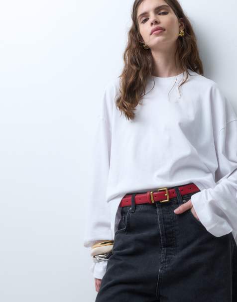 ASOS DESIGN waist and hip belt with square buckle in red - view 1
