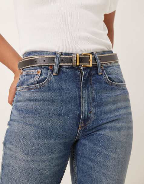 ASOS design waist and hip belt with square gold buckle and distressed black design - view 1