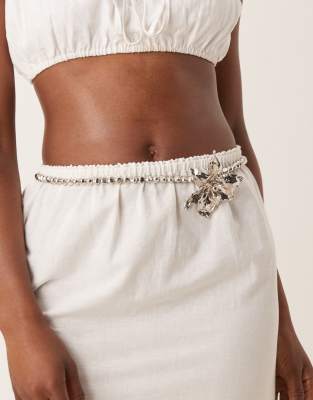 Asos Design Waist And Hip Chain And Bead Flower Belt