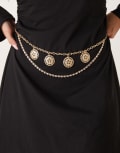 [ASOS DESIGN] ASOS DESIGN waist and hip chain coin belt in gold S-M Gold