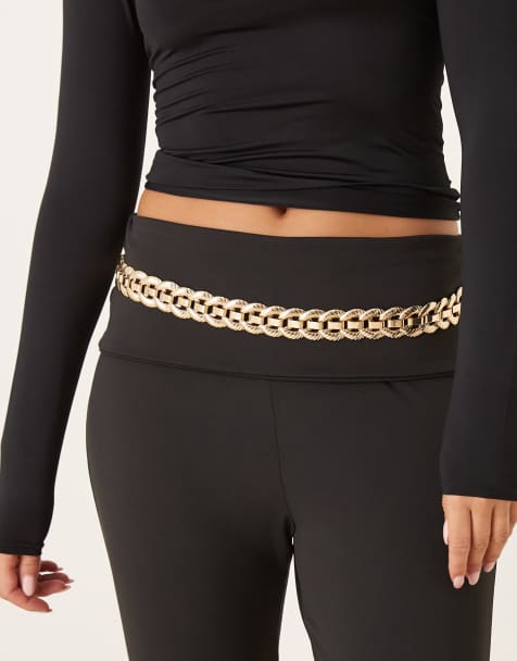 ASOS DESIGN waist and hip chunky chain link belt in gold - view 1