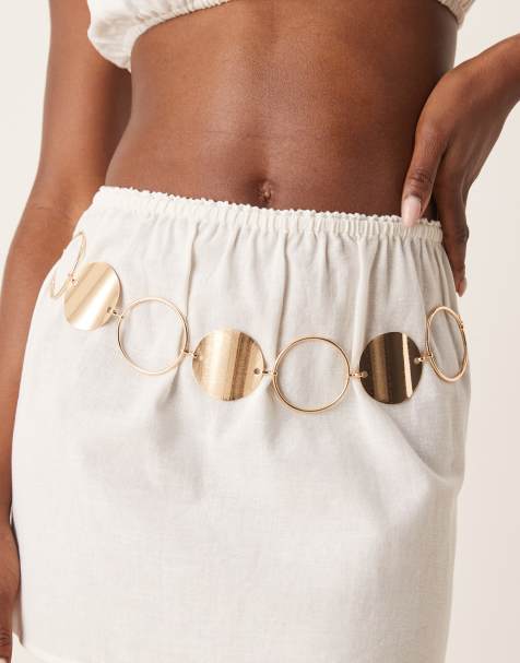 ASOS DESIGN waist and hip circle chain belt in gold - view 1