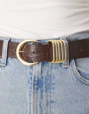 Asos Design Waist And Hip Croc Belt With Multi Keeper In Brown