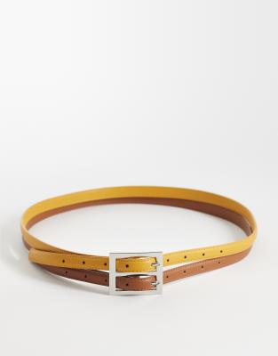 Asos Design Waist And Hip Double Buckle Belt In Gold